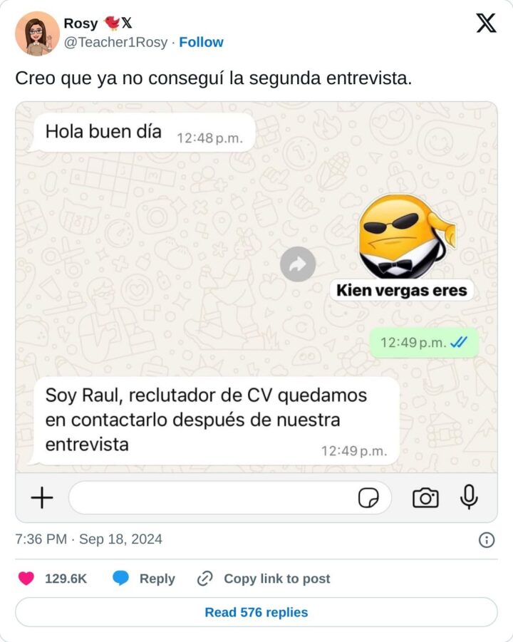 no habra segunda entrevista senorita