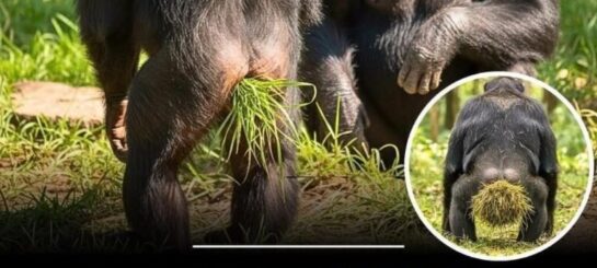 Los chimpancés se están metiendo hierba en sus gluteos, aparentemente como una tendencia de moda. 9 asddddd