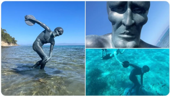 Un Youtuber hundió una estatua de Calamardo Guapo en Grecia, para confundir a los Arqueólogos del futuro. 10 sdf